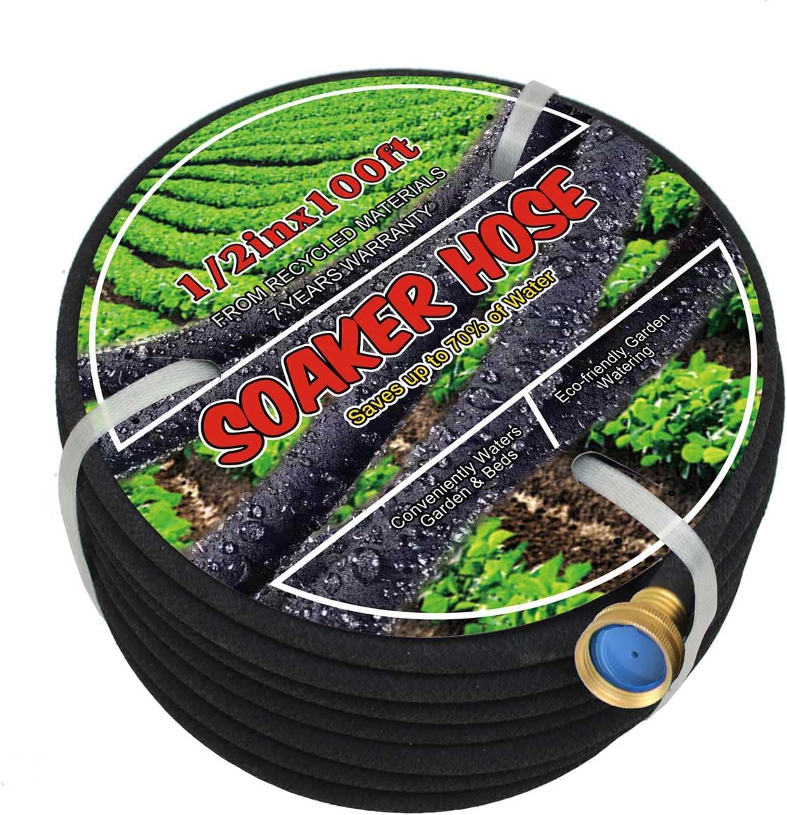 1/2inch 100ft Garden Soaker Hose Solid Brass Connector Heavy Duty Water Hose Perfect for Garden, Vegetable| Leakproof Lightweight 100 FT Soaker Hose