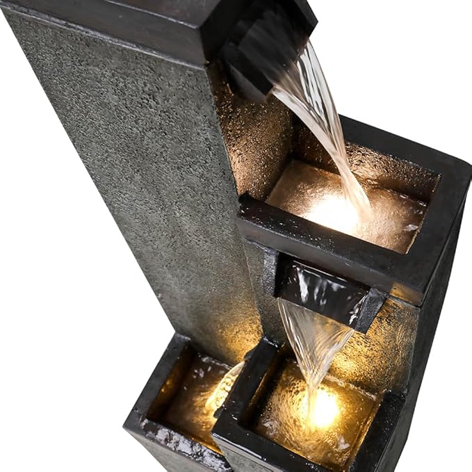 Modern Floor-Standing Water Fountain 39.3” High, Indoor Outdoor Water Fountain with Lights for Home, Garden, Patio Decor