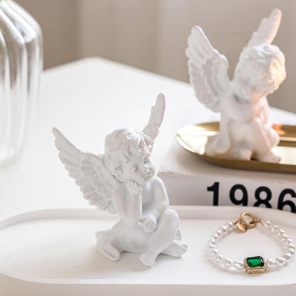YUEOECOR 2PCS Cherubs Angels Resin Garden Statue Figurine, Adorable Angel Sculpture Memorial Statue Indoor Outdoor Home Garden Decoration (B 2PCS White)