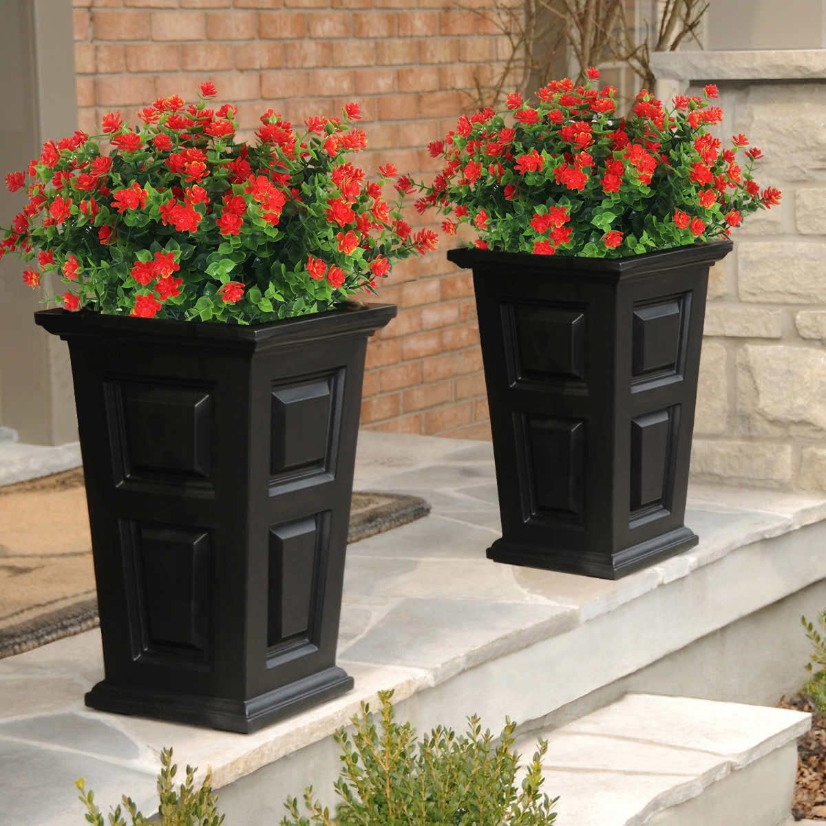 RECUTMS 12 Bundles Artificial Fake Flowers, Faux Outdoor Plastic Plants UV Resistant Shrubs Outside Indoor Decorations,UV Resistant Faux Plastic Plants Garden Porch Window Box (Orange Red)