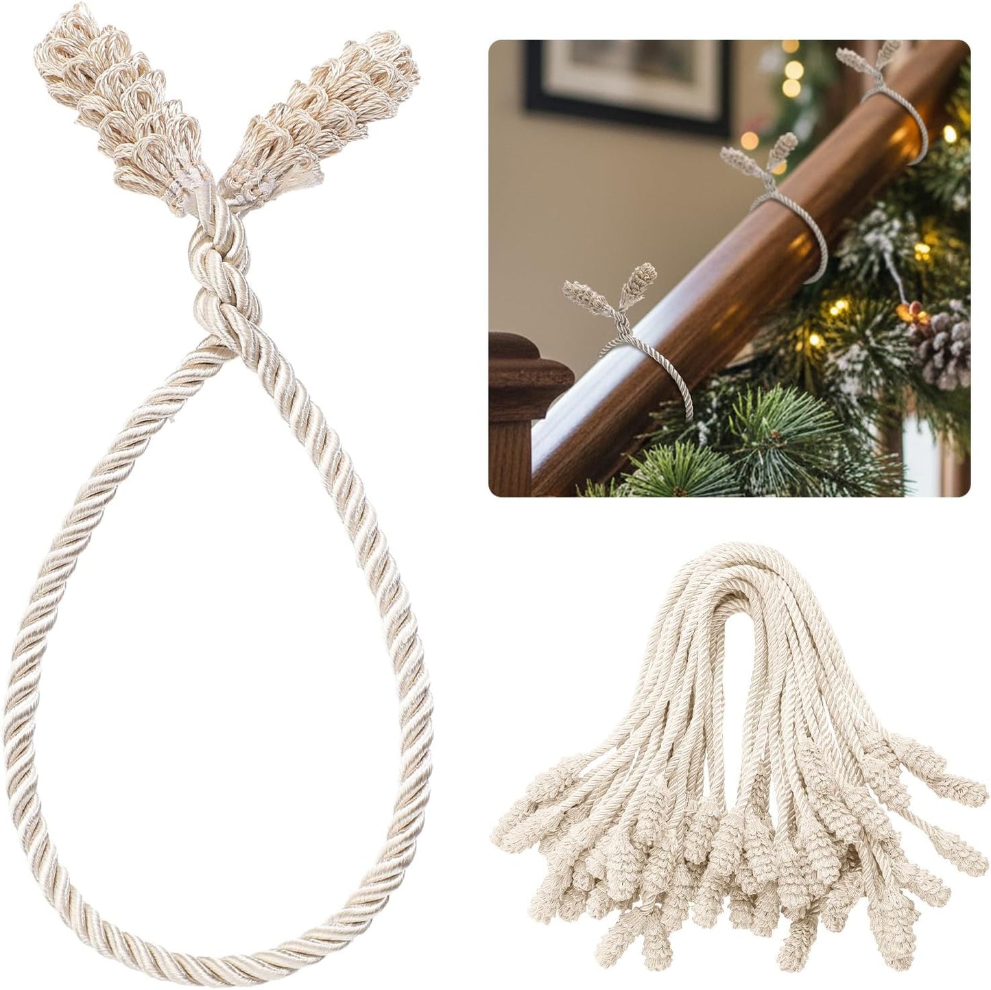 Shappy 24 Pieces Christmas Garland Banister Ties Christmas Decorative Reusable and Flexible Twist Ties for Garland, Banister Home Decoration (Ivory)