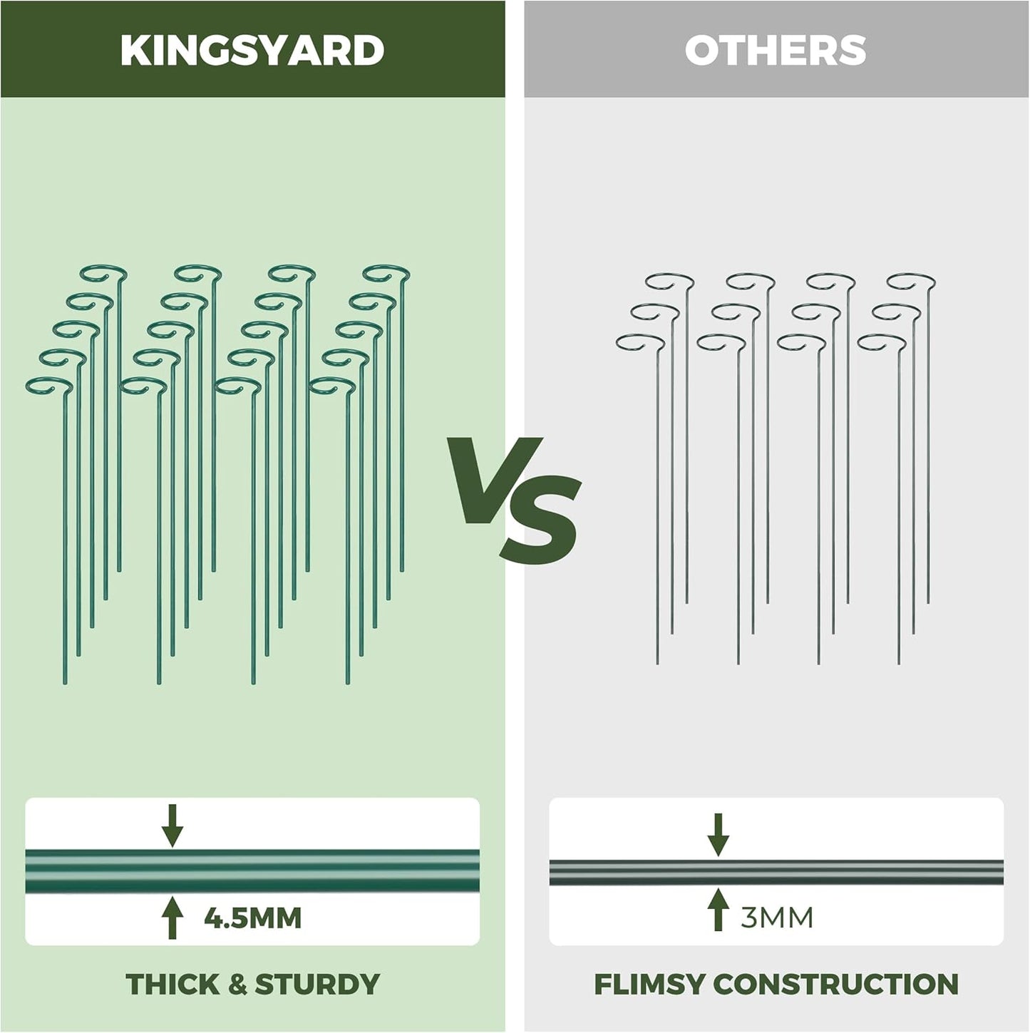 Kingsyard 10 Pack Plant Support Stakes - 4.5mm Thick Adjustable Sizes 16 or 32 Inch, Metal Plant Stakes for Indoor Plants or Outdoor Plants, for Garden Flowers Tomatoes Monstera