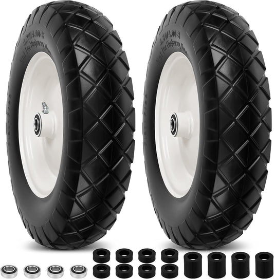 4.80/4.00-8" Flat Free Wheelbarrow Tires and Wheels, 16" Universal Fit Solid Tires with 5/8" or
