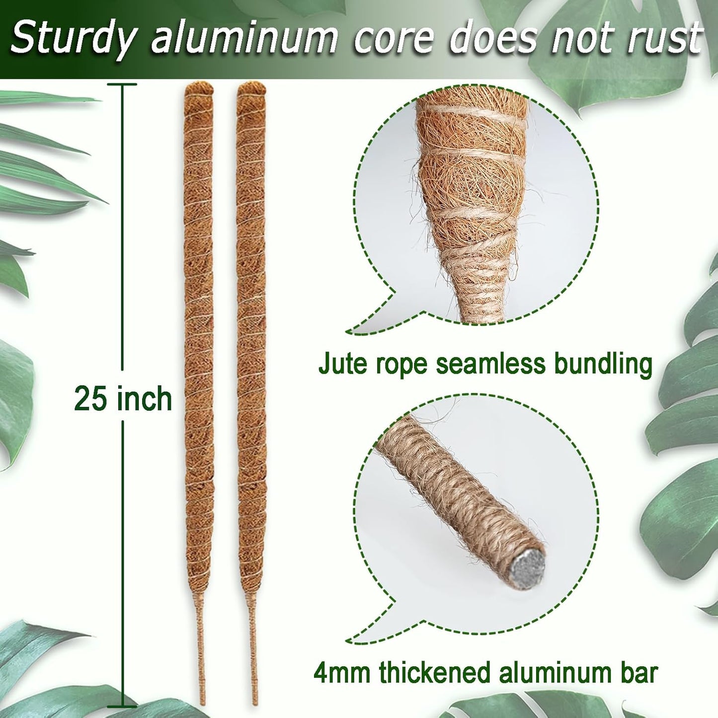 Soupiar 2 Pack 25" Moss Pole, Bendable Moss Pole for Plants Monstera, Moss Poles for Climbing Plants Indoor, Handmade Coco Coir Plant Pole Sticks Support Stakes for Potted Plants
