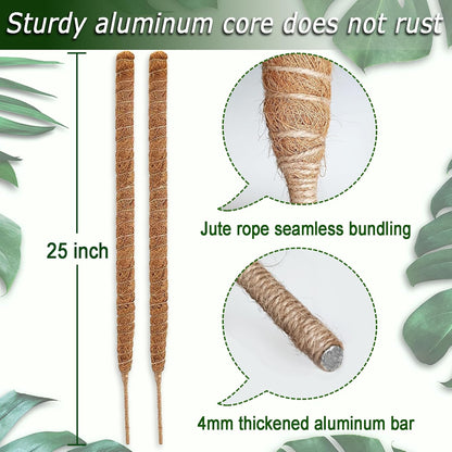 Soupiar 2 Pack 25" Moss Pole, Bendable Moss Pole for Plants Monstera, Moss Poles for Climbing Plants Indoor, Handmade Coco Coir Plant Pole Sticks Support Stakes for Potted Plants
