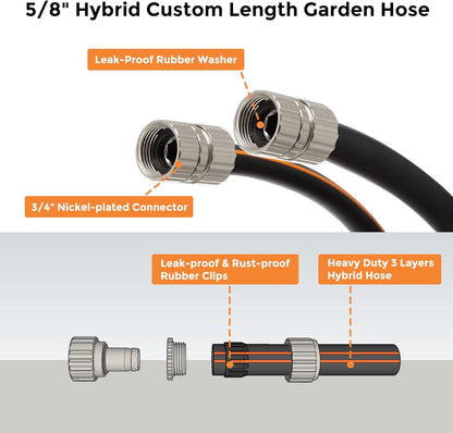 Giraffe Tools Leader Hose 8ft x 5/8", Custom Length, Heavy Duty, No Kink, Flexible, Rubber Garden Hose, Leakproof Water Hose with Female to Female Fittings, 600 Burst PSI