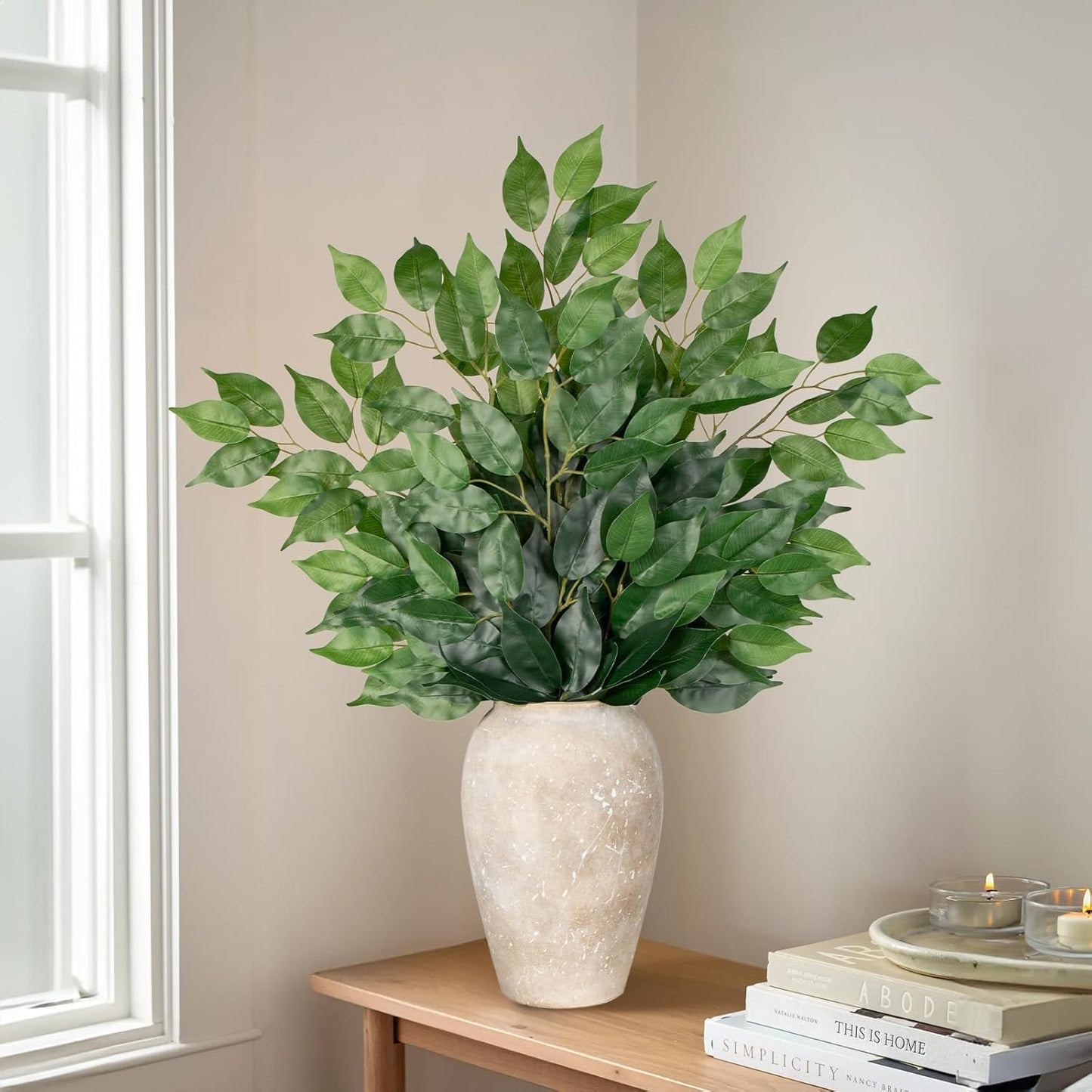 24PCS Ficus Leaves Artificial Branches 24" Faux Ficus Greenery Tree Branches Fake Ficus Leaves Sprays for Tree DIY Arch Wedding Wall Decor - Green