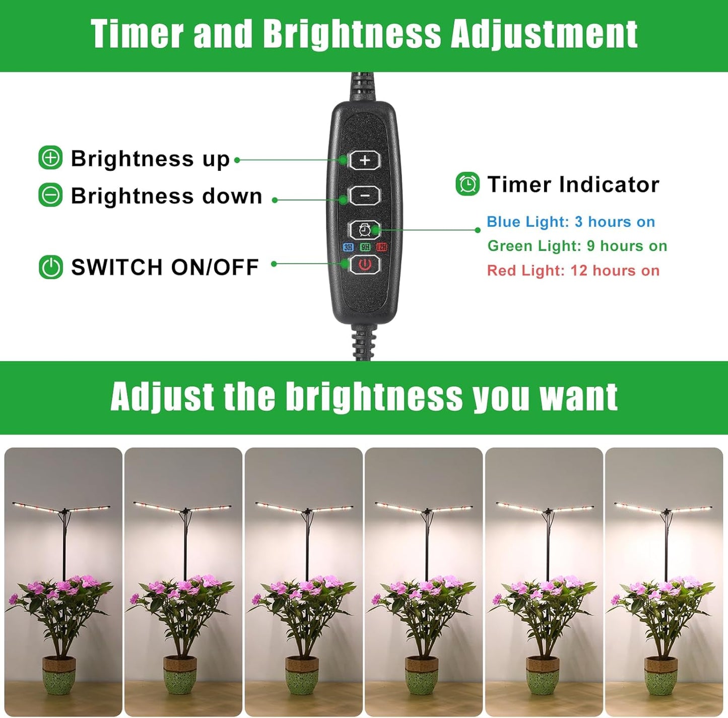 Plant Grow Lights for Indoor Plants Full Spectrum with 3/6/9H Timer & Dimming, Slim Plant Lights for Indoor Growing with 6000K White Red LEDs for Various Plants
