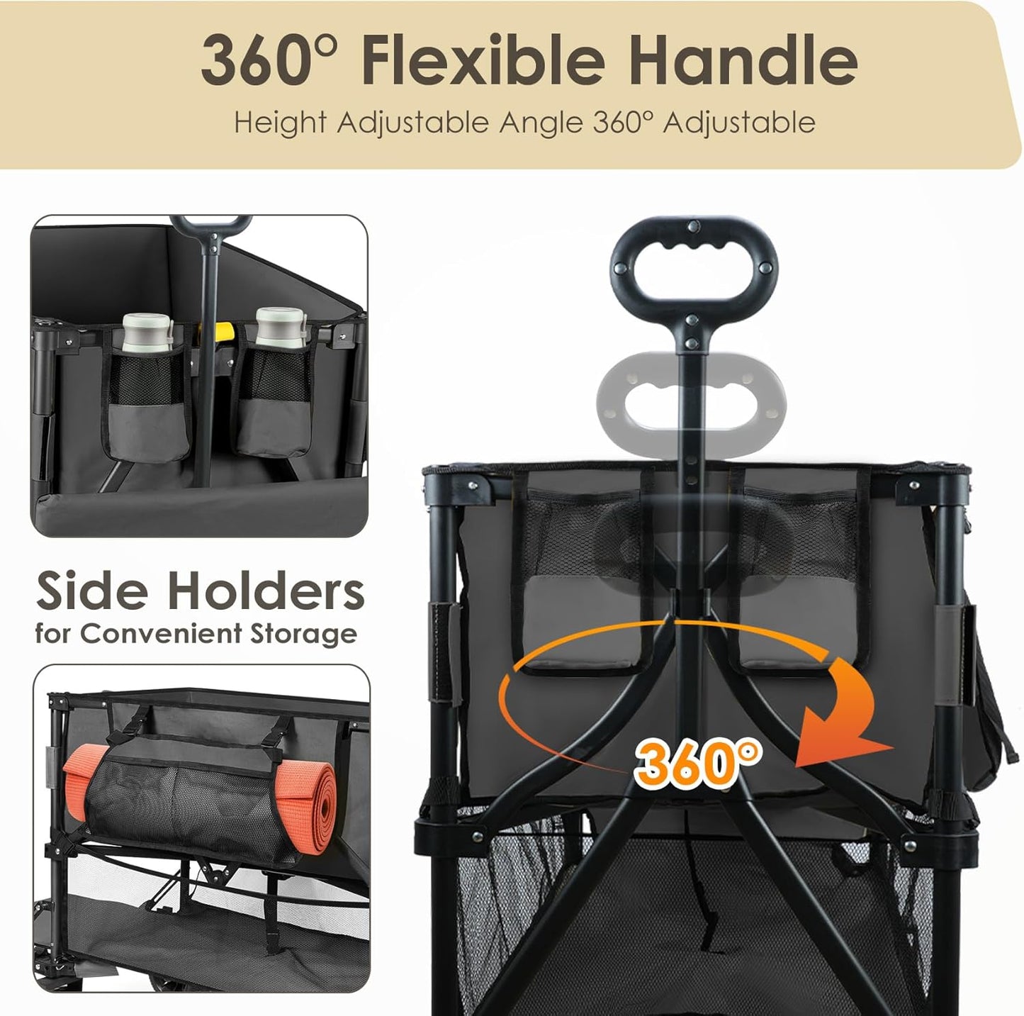 HOPERAN 400L XL Wagons Carts Foldable, 54" Extra Length Double Decker Collapsible Wagon Cart with Tailgate, 8" Big All-Terrain Wheels, 550lbs Load Utility Grocery Cart for Camping,Sports,Beach