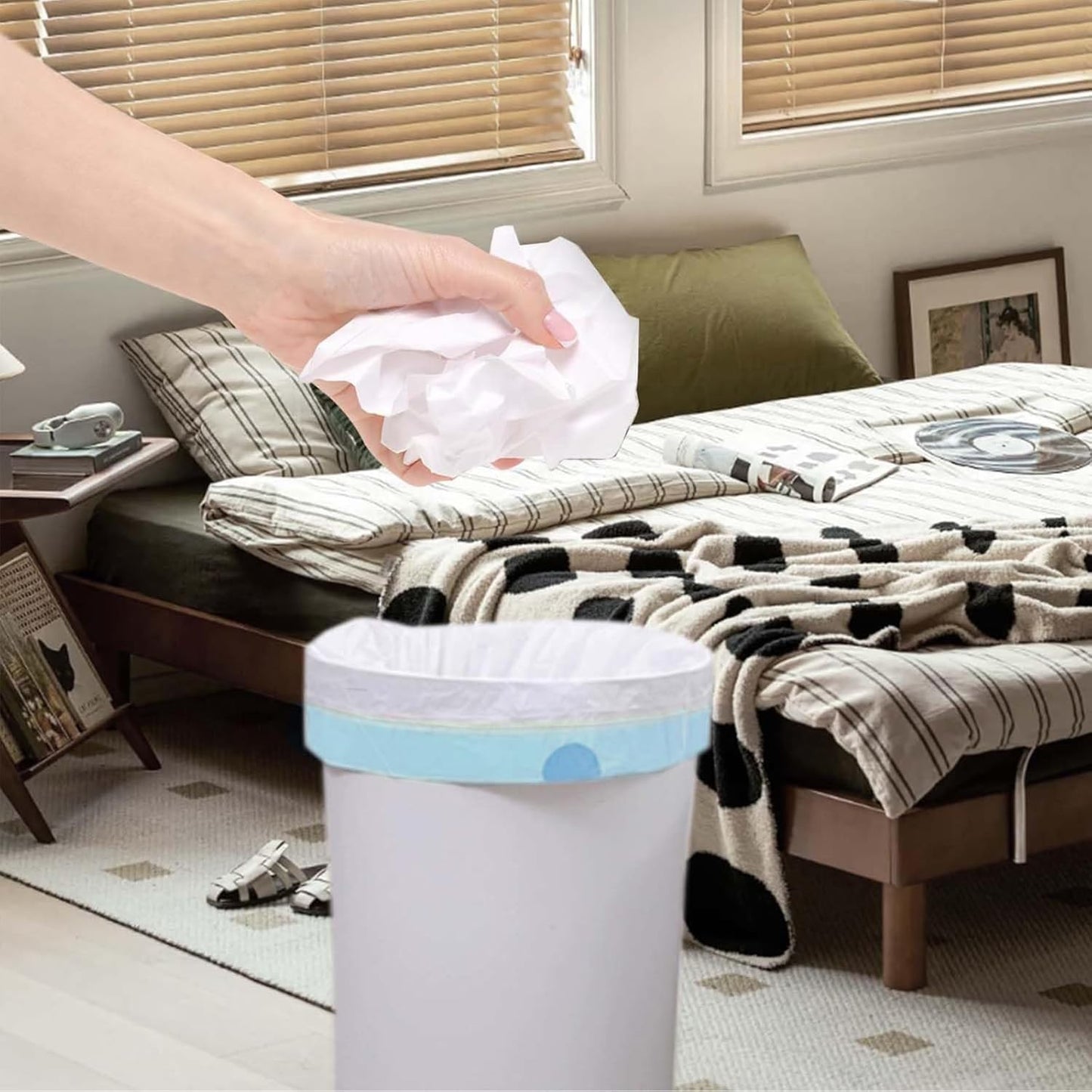 4 Gallon Trash Bags Drawstring, 4 Gal Small Garbage Bags for Home & Office (Pack of 73), 43x46cm, 4.6g/pcs, Unscented, White