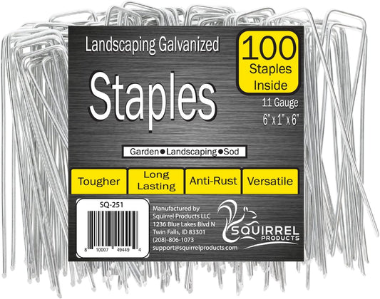 Squirrel Products Galvanized Steel Redrawn Garden Stakes, 6 Inch Lawn Staples, 11 Gauge Stakes, 2.9mm 15x2.5x15cm – 100 Pack