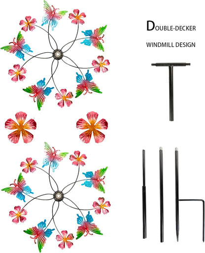 38" Double Blade Butterfly Wind Spinners Outdoor, Colorful Butterflies Kinetic Outdoor Decor for Patio, Lawn & Garden Decor