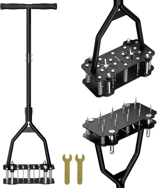 Lawn Aerator, Lawn Aerator Tool with 18 Iron Spikes, Automatic Leaf and Dirt Cleaning, Spring-Loaded Design, Manual Aeration Lawn Tool for Loosening Soil Aerating Patio, Garden Tools and Yard Tools