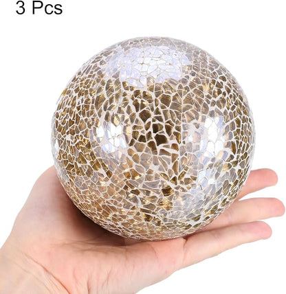 uxcell 4" Decorative Balls, 3 Pcs Mosaic Glass Balls, Decorative Table Sphere Orbs, Centerpiece Balls for Decorating Bowls Vase Tables Wedding Party, Gold