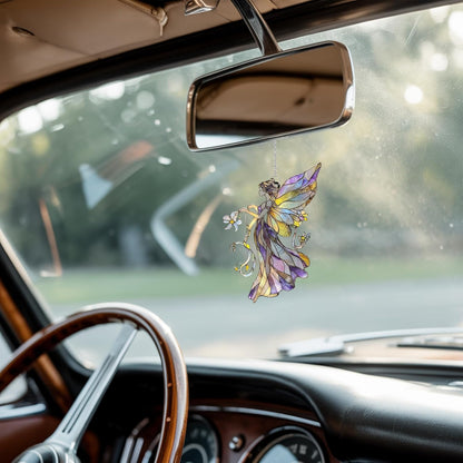 Flower Fairy Acrylic Suncatcher Stained Glass Effect Window Car Hanging Christmas Ornament Indoor Outdoor Decor Garden Sun Catcher Panel Gifts for Fairy Tale Lover for Women Mom Grandma