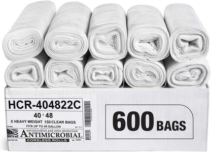 Aluf Plastics High Density Trash Bags, 45 Gallon, 600 Count, 22 Micron (eq), 40" x 48", Clear, for Bathroom, Office, Industrial, Commercial, Janitorial, Municipal, Recycling