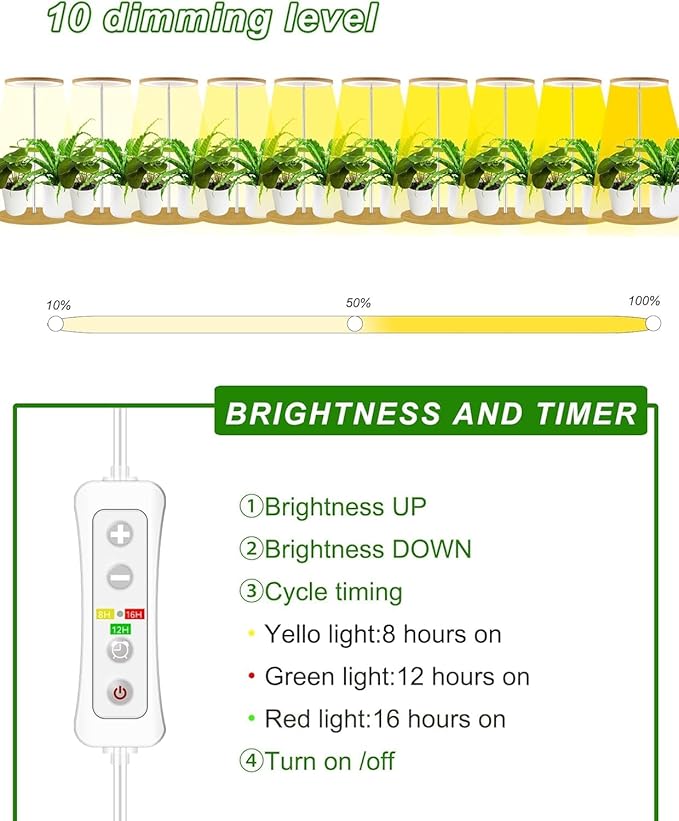 Plant Grow Light for Indoor Plant,Bamboo Mini LED Grow Light Garden,Height Adjustable,Automatic Timer with 8/12/16 Hours