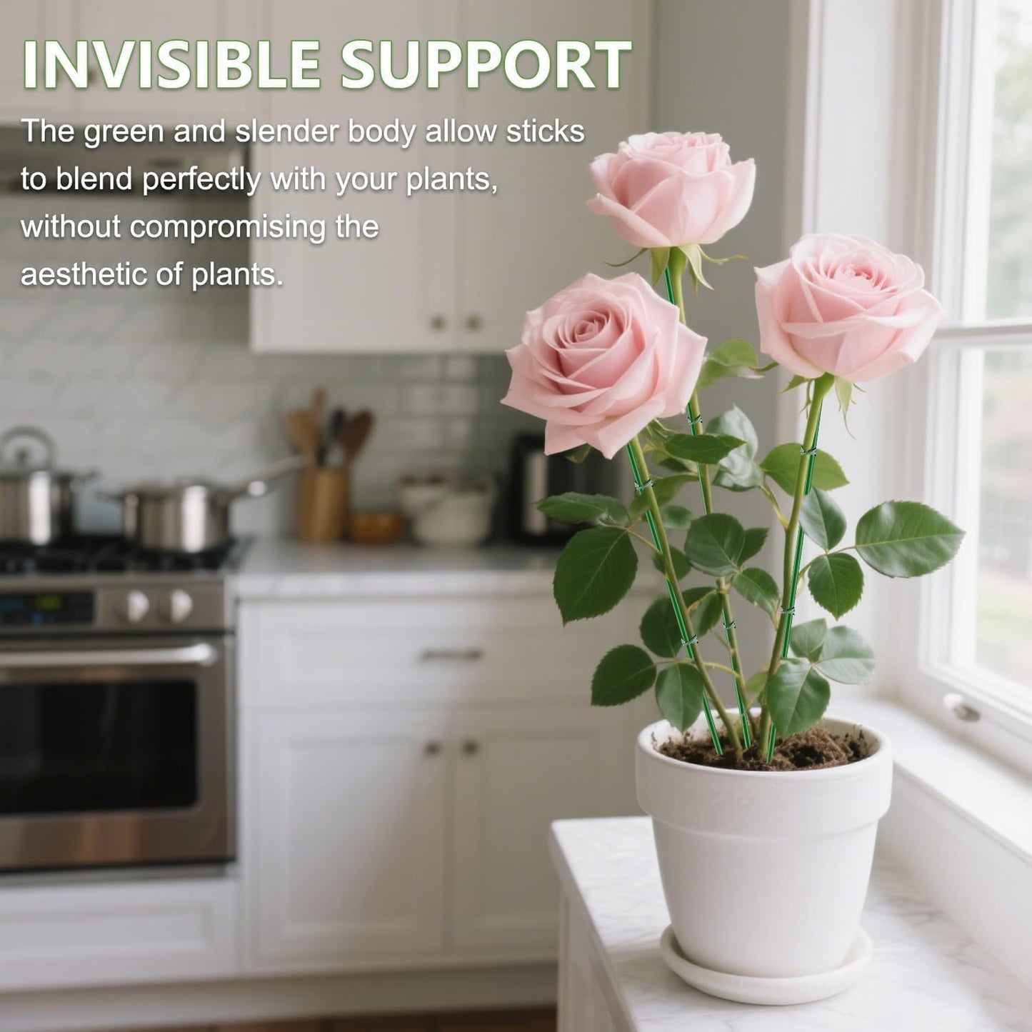 Invisible Plant Support Stakes Bendable 17.7 Inch SupKing 15Pcs Small Plant Sticks Orchid Stakes Green Stem Metal Support Pole Rods for Garden Indoor Outdoor Potted Plants Peony Rose,Comes 20Pcs Ties