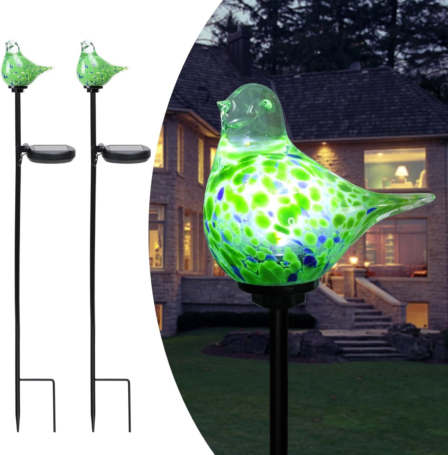 Afirst Solar Outdoor Lights Decorative Hummingbird Garden Stake Handblown Glass Stakes Outdoors Waterproof for Garden Pathway Decoration 2 Packs
