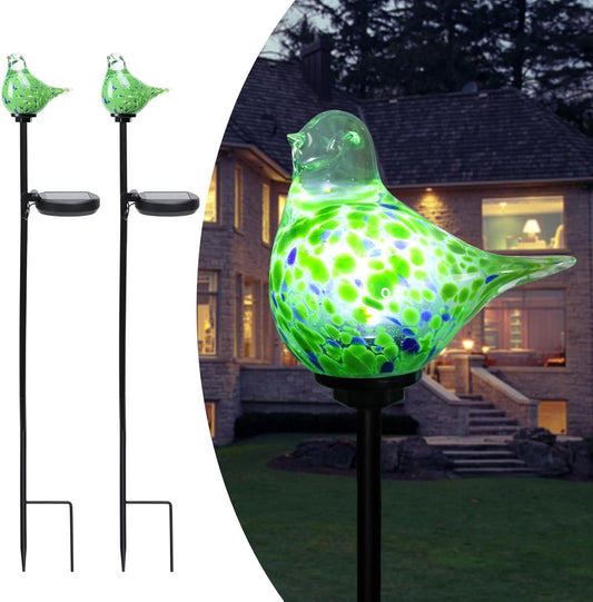 Afirst Solar Outdoor Lights Decorative Hummingbird Garden Stake Handblown Glass Stakes Outdoors Waterproof for Garden Pathway Decoration 2 Packs