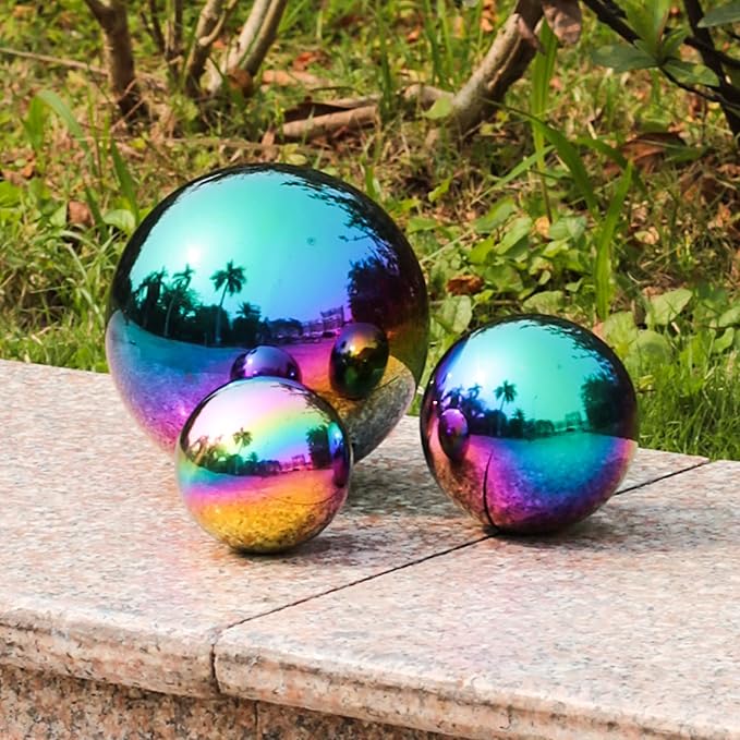 Rainbow Stainless Steel Gazing Ball,12inch Mirror Polished Hollow Ball