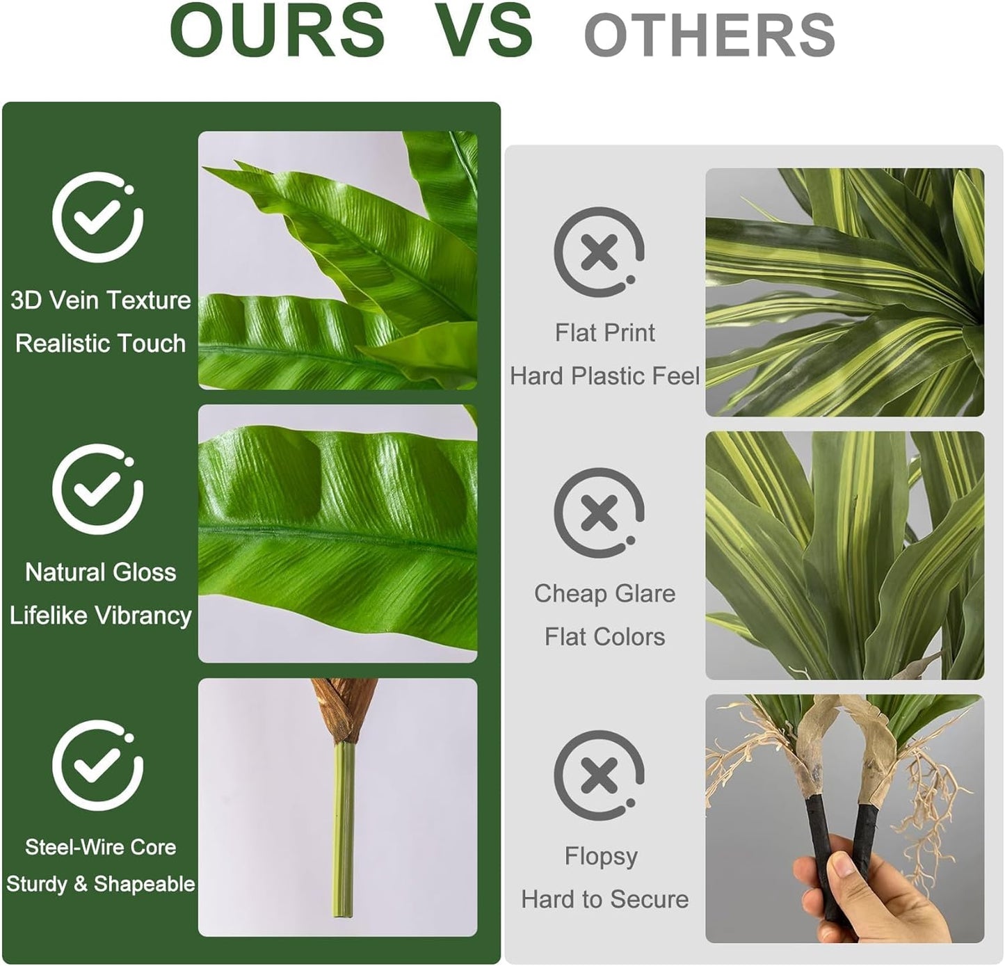 4 Pcs Artificial Greenery Stems Fake Bird Nest Fern Faux Branches Artificial Plants Realistic Fake Dracaena Realistic Plants for Indoor Outdoor Porch Patio Home Office Living Room Decor (Bright Green)