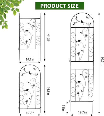 Metal Garden Trellis for Climbing Plants, 86.5" x 19.7" metal plant trellis outdoor, Black Iron Garden Trellis, Clematis Rrellis Outdoor, Arched Outdoor Decoration suitable for courtyards, lawns, gard