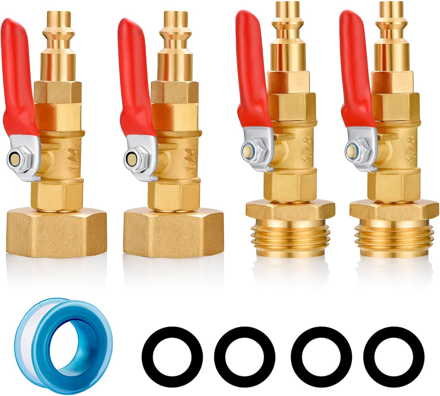 RV Winterize Blowout Adapter with 1/4" Quick Connect Plug and 3/4" Garden Water Hose Threading with Valve (4 Pack)