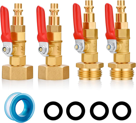 RV Winterize Blowout Adapter with 1/4" Quick Connect Plug and 3/4" Garden Water Hose Threading with Valve (4 Pack)