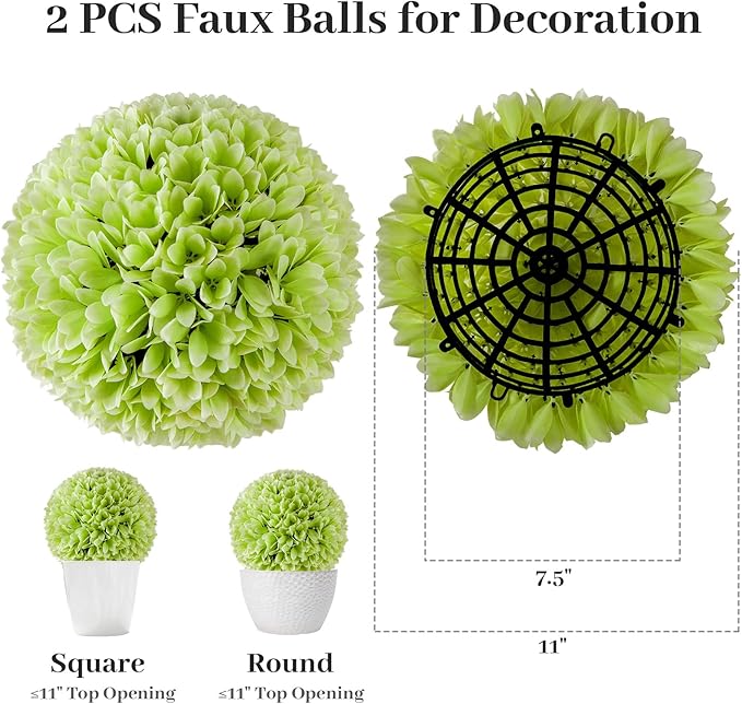 Goplus 11 Inch Topiary Balls Artificial Outdoor Set of 2, Faux Boxwood Ball, Fake Plant Sphere, Round Artificial Plant Balls for Front Door, Porch, Backyard, Balcony, Home Décor (Green)
