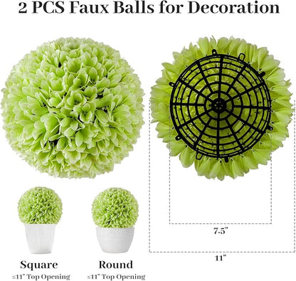 Goplus 11 Inch Topiary Balls Artificial Outdoor Set of 2, Faux Boxwood Ball, Fake Plant Sphere, Round Artificial Plant Balls for Front Door, Porch, Backyard, Balcony, Home Décor (Green)