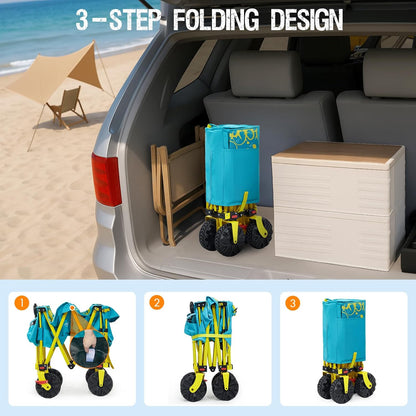 Old Bahama Bay 550lbs Extra Long 49" L Beach Wagon with Big Wheels with Brake for Sand, Collapsible Utility Beach Cart Heavy Duty Folding Wagon,Ideal for Outdoor Sand Camping Garden Pet
