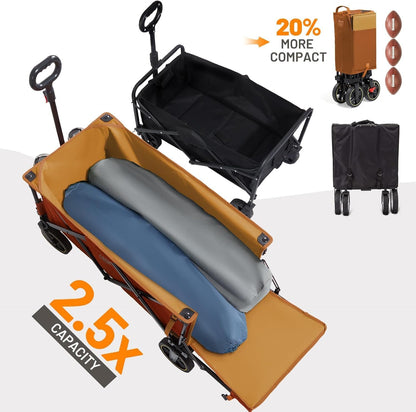 TIMBER RIDGE 49" Extra Long Collapsible Folding Wagon with Tailgate and Brakes, 250L Capacity All-Terrain Wagon Carts Foldable, 300lbs Portable Cart for Dog, Garden, Outdoor Camping Sports, Orange