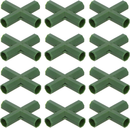 4 Pcs 11mm Greenhouse Frame Building Connectors, 4 Way Flat Pipe Fitting for Grape Trellis/Sunscreen Shed/Gardening Plant Stakes, Greenhouse Accessories [Green]