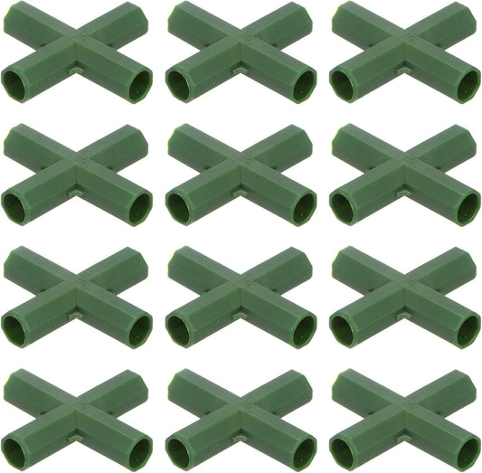 4 Pcs 11mm Greenhouse Frame Building Connectors, 4 Way Flat Pipe Fitting for Grape Trellis/Sunscreen Shed/Gardening Plant Stakes, Greenhouse Accessories [Green]