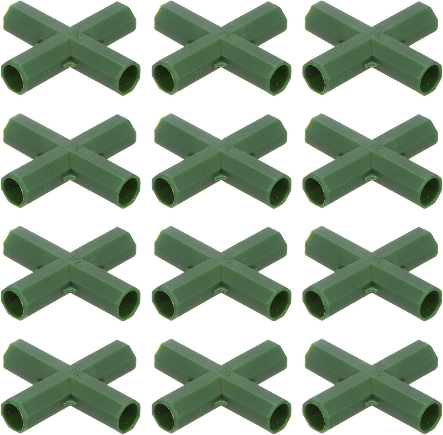 12 Pcs 11mm Greenhouse Frame Building Connectors, 4 Way Flat Pipe Fitting for Grape Trellis/Sunscreen Shed/Gardening Plant Stakes, Greenhouse Accessories [Green]