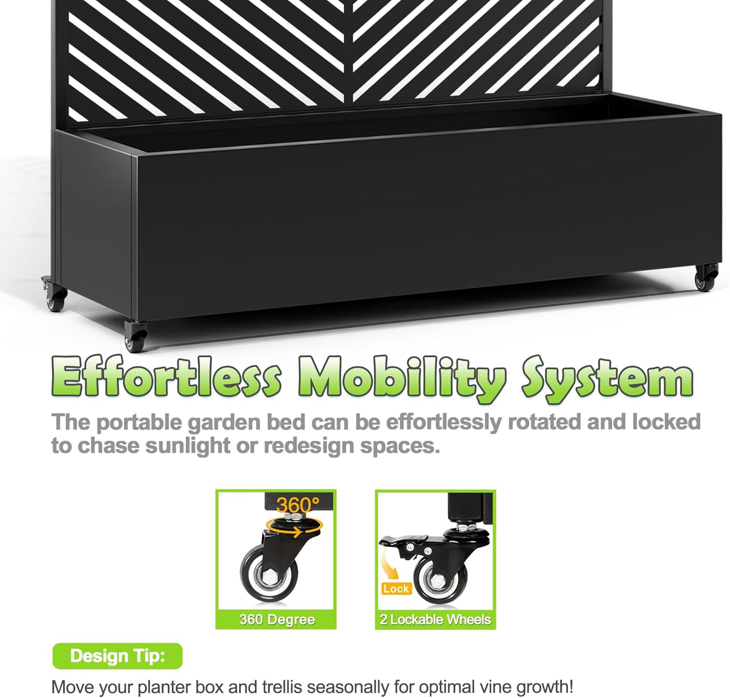 15.7"×70.9"×47.2" Metal Raised Garden Bed with Trellis and Wheels - Tall Trellis Planter Box for Climbing Plants, Vegetables & Vines - Outdoor Privacy Planters for Patio (Black-Parallel)