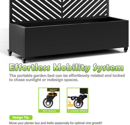 15.7"×70.9"×47.2" Metal Raised Garden Bed with Trellis and Wheels - Tall Trellis Planter Box for Climbing Plants, Vegetables & Vines - Outdoor Privacy Planters for Patio (Black-Parallel)