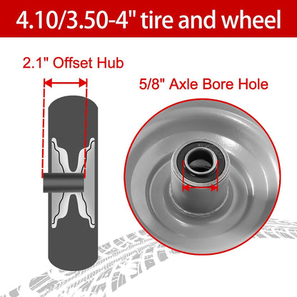 10" Solid Tire Replacement 4.10/3.50-4 Flat Free Tire and Wheel for Garden Carts, Hand Trucks, Wheelbarrows,10x3.50-4" with 5/8" Axle Bore & 2 1/4" Offset Hub (2 Pack)