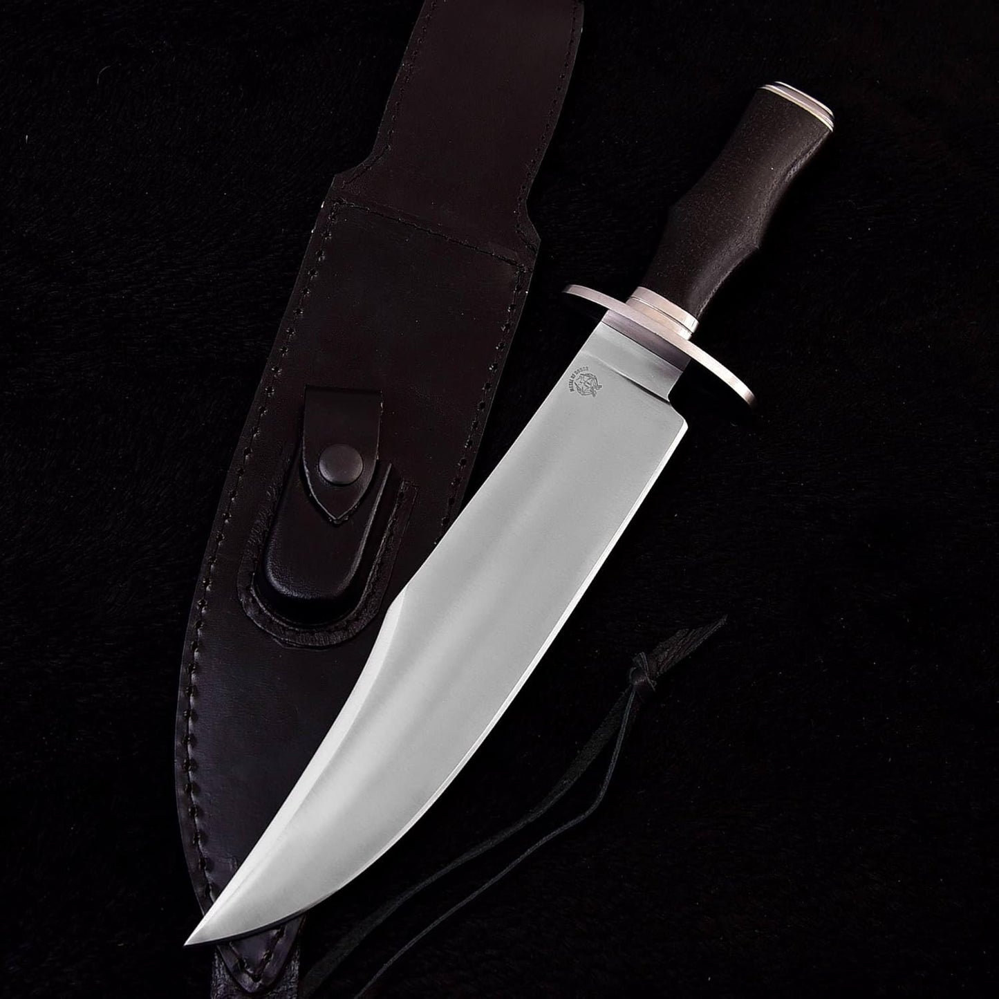 Survival Hunting Knife with Sheath, Handmade 15-inch Full Tang D2 Fixed Blade Tactical Bowie Knife for Camping, Outdoor, Bushcraft, Father's Day Gifts with Solid Engineered Wood Handle (Black)