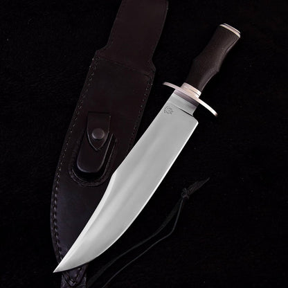 Survival Hunting Knife with Sheath, Handmade 15-inch Full Tang D2 Fixed Blade Tactical Bowie Knife for Camping, Outdoor, Bushcraft, Father's Day Gifts with Solid Engineered Wood Handle (Black)