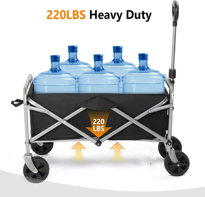 Collapsible Wagon with Big Wheels for Sand, Grocery All-Terrain Wheels Garden Grocery Wagon for Shopping Park Picnic, Camping, Beach Trip