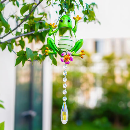 Stained Glass Metal Frog Suncatcher Crystals for Window Ornament - 17" Outdoor Fence Wall Art Decor, Rainbow Maker Hanging for Garden Yard Living Room Bedroom Patio Balcony