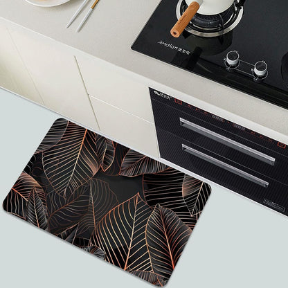 Bath Mat-Bathroom Rug，Black Rose Gold line Leaves-Absorbent Non Slip Quick Dry Stain Resistant Easy to Clean Care Shower Rug for Bathtub Shower Room 20×31Inch (50 * 80cm)