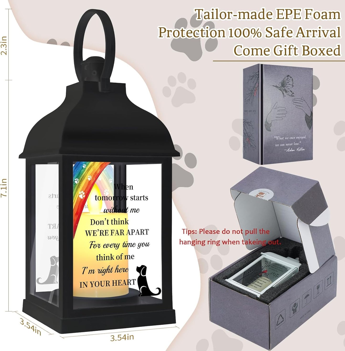 Dog Memorial Gifts with Remote - Sympathy Bereavement Gifts for Loss of Dog, Rainbow Bridge Memorial Lantern for Grieving Pet Owner