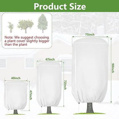 2 Pack Rounded Top Plant Covers Freeze Protection for Winter, Plant Covers for Winter, 47" X 72" Tree Frost Protection Blankets Outdoor With Zipper/Drawstring, for Shrub Bush Fruit Tree Potte(White)