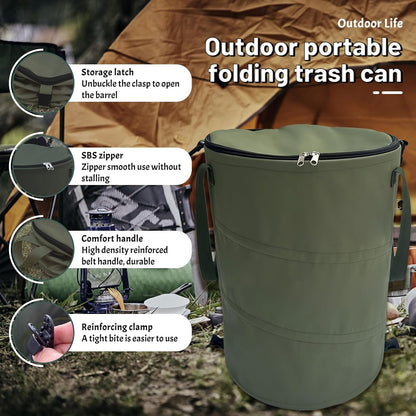 Pop up Camping Trash can with lid,Collapsible 24 Gallons Trash can with Sorting Clips,Garden Garbage Bag with Lid,Lawn and Leaf Bags - Reusable Yard Waste Bags (Green)