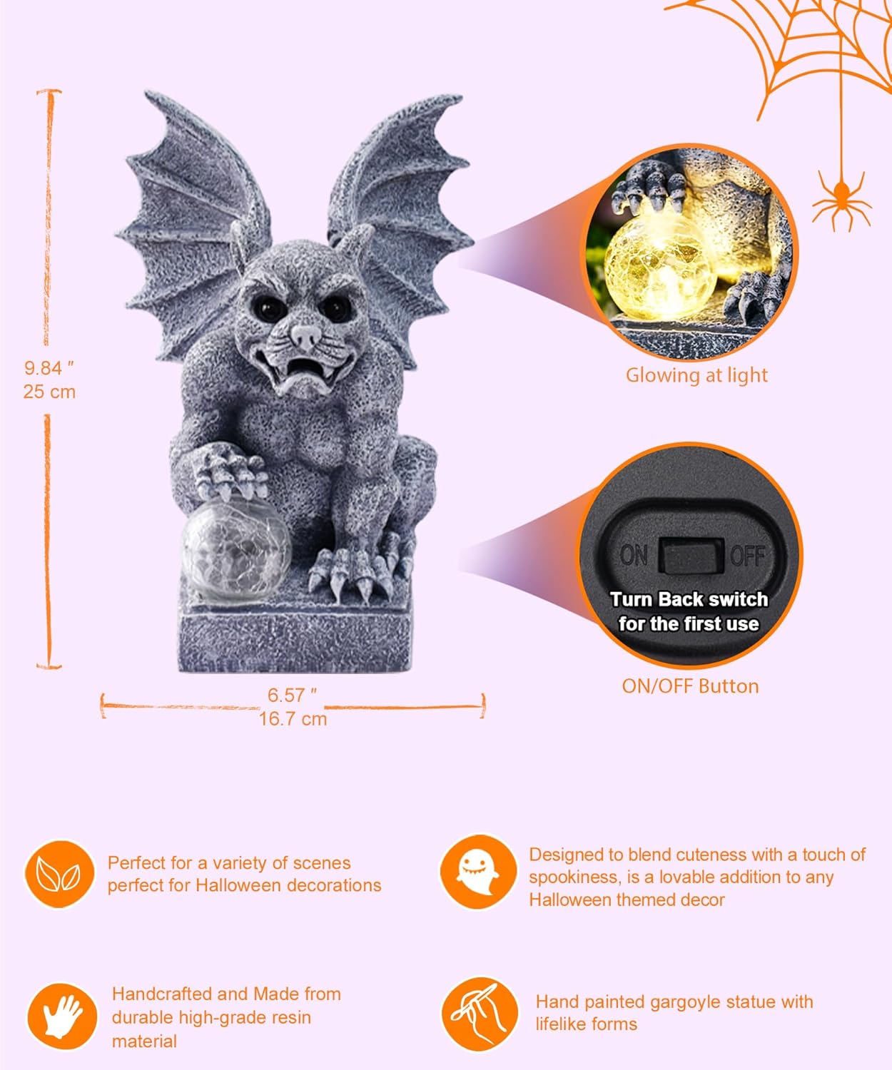 Nacome Solar Gothic Gargoyle Garden Statue: Outdoor Dragon Decor Sculpture with Ball Lights for Yard Art Porch Patio - Unique Birthday Gifts for Women Mom