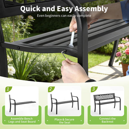 FDW | 46" Outdoor Garden Bench | Black | 480lbs Load Capacity