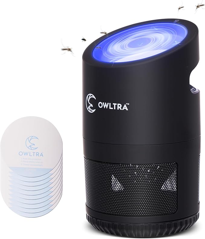 OWLTRA IMT-L70 Indoor Electric Insect Trap, Catcher & Killer Lamp for Fruit Flies, Mosquitos, Moths, Gnats, and More with UV Light Attraction and Fan Suction, Black